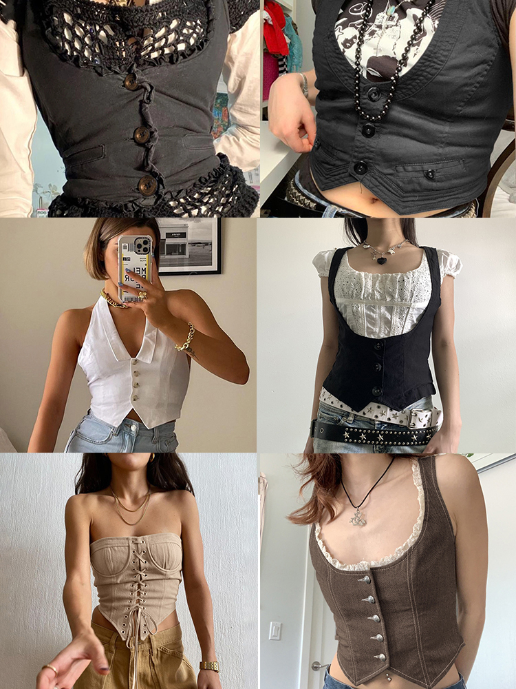Jacuqeline Y2K Clothes Ruffle Tank Tops Women Button Racerback Fairy Grunge Vest Vintage Crop Harajuku Gothic Preppy Corset 220316