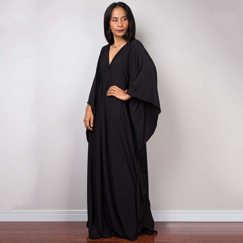 Greek Goddess Pure White Long Dress Stuning Solid Color Black Kaftan High Waist Batwing Sleeve Maxi Dresses For Elegant Women 220426