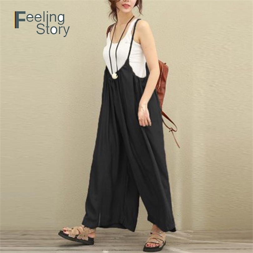 Women Office Casual Pants Cotton Linen Plus Size 5XL Dungarees Wide Leg Pants Women's Big Size Rompers Strap Long Trousers 201012