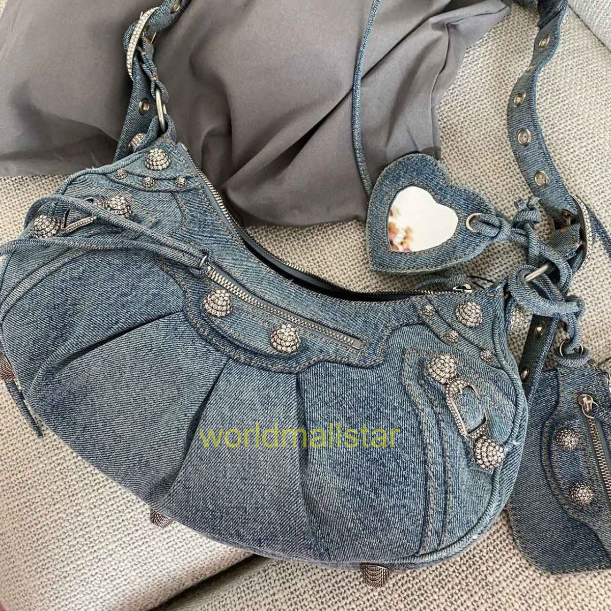 Bag Baleciagass designer moon bags Ins net red same heavy denim diamond studded flash willow nail half month motorcycle bag Spice Girl 2022 women's Bag, Sky blue
Bag Baleciagass designer moon bags Ins net red same heavy denim diamond studded flash willow nail half month motorcycle bag Spice Girl 2022 women's Bag, Sky blue