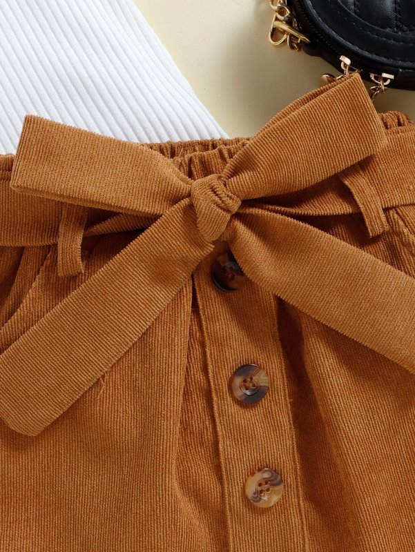 Toddler Girls Ruffle Trim Top & Belted Skirt SHE