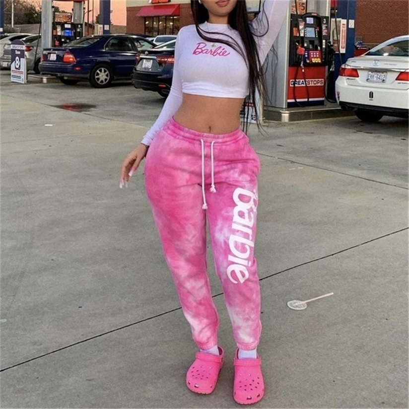 Yvlvol summer women pants style tie-dye casual sportswear trousers with loose feet and high waist letters sweatpants 220325