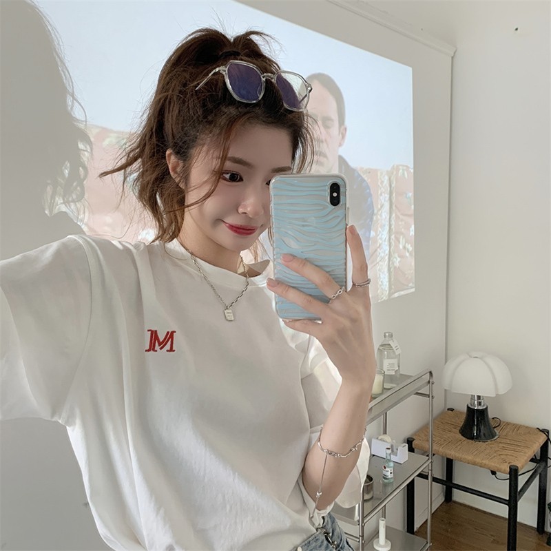 Arrival Korean Style Summer Women Casual Loose Short Sleeve T Shirt Letter Oneck Embroidery Cotton Tshirt V347 220527