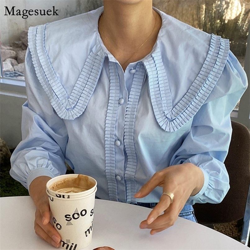 Turn-Down Collar Puff Long Sleeve Button Loose Woman Shirt Solid White Women Blouses Tops Blusas Pleated Work Style OL Shirts 220407, Blue
Turn-Down Collar Puff Long Sleeve Button Loose Woman Shirt Solid White Women Blouses Tops Blusas Pleated Work Style OL Shirts 220407, Blue