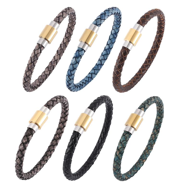 Charm Bracelets Vintage Men Women Leather Bracelet Stainless Steel Magnetic Buckle & Bangles Jewelry Gift BB0326