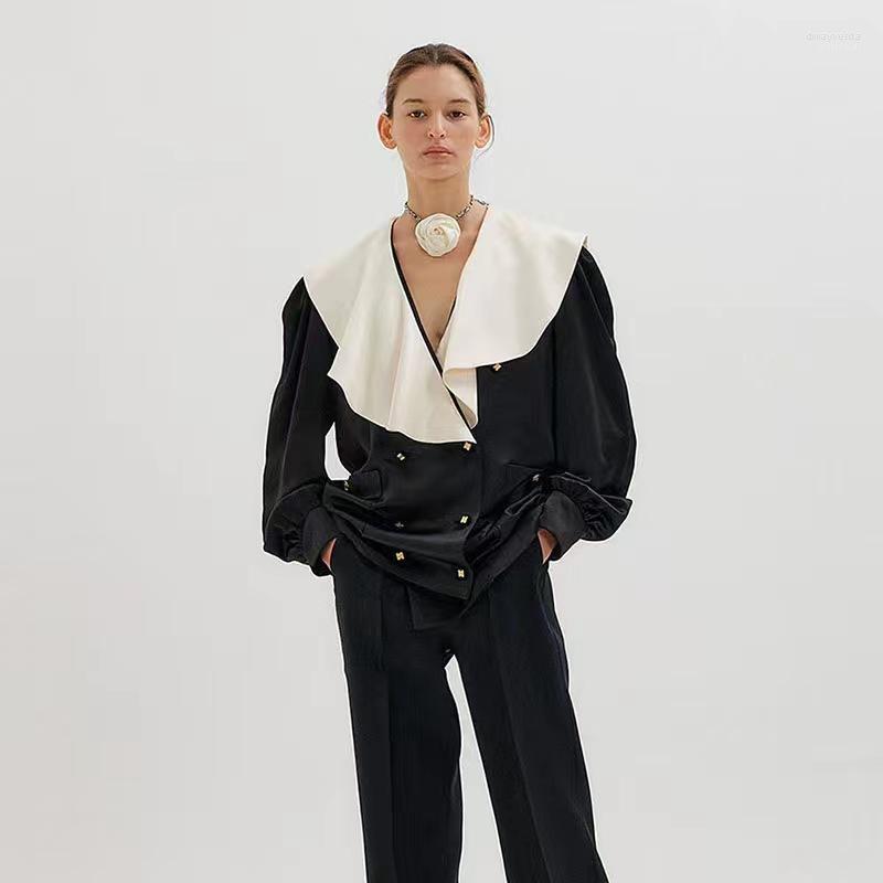 Women's Blouses & Shirts Ruffled Black And White Contrast Shirt For EENK Commuter Law Long Sleeve Double Breasted Draped Cardigan Jacket Dwa
Women's Blouses & Shirts Ruffled Black And White Contrast Shirt For EENK Commuter Law Long Sleeve Double Breasted Draped Cardigan Jacket Dwa