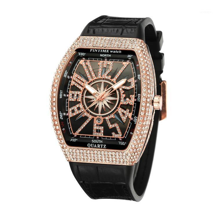 Wristwatches Watch Men's Frank Wine Bucket Large Dial Starry Belt Yacht Diamond Retro Creative Watches