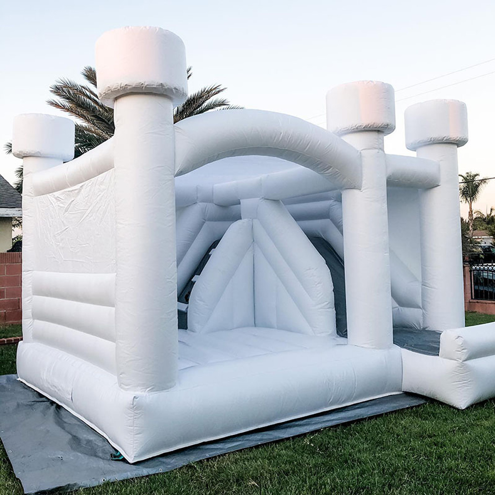 Outdoor Wedding White Bounce House Inflatable Bouncing Castle With Slide PVC Commercial jumping Bouncer Bouncy Combo For Kids Moonwalks n adults