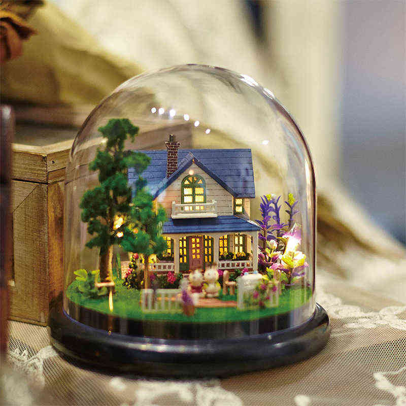 Miniature DIY Dollhouse Rotate Music Box Miniature Assemble Kits DIY Dollhouse Doll House Casa Toys With Furnitures Doll Houses AA220325