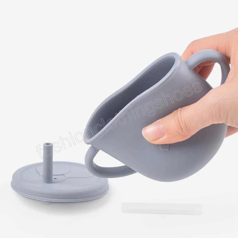 Baby Feeding Cups Food Grade Silicone Children Drinking Straws Cup With Handle Sippy Leakproof Cup With Lids Kids Tableware