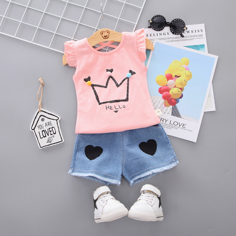 LZH Children Clothing Sets Kids Baby Girls Clothes T-shirt+Jeans 2Pcs Outfit Suit Summer For 1-4Year 220419