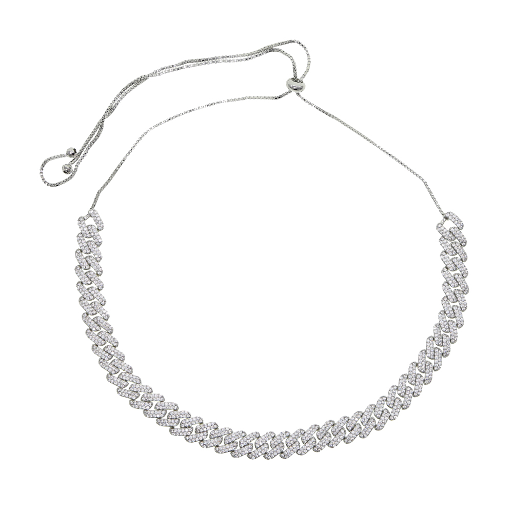 Silver Color CZ Cuban Chain Choker Necklace Hip Hop 2 Row 5A CZ Iced Out Adjust Size Necklaces For Women Jewelry New Arrived