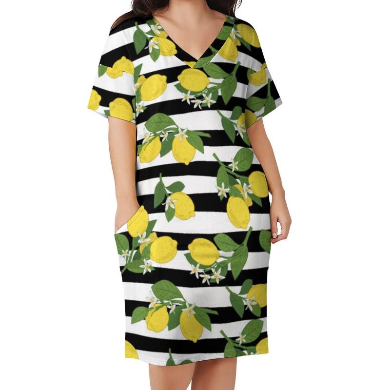 Plus Size Dresses Black White Stripes Casual Dress Female Striped Yellow Lemons Print Sexy Holiday V Neck Aesthetic SizePlus, Style-8
Plus Size Dresses Black White Stripes Casual Dress Female Striped Yellow Lemons Print Sexy Holiday V Neck Aesthetic SizePlus, Style-8