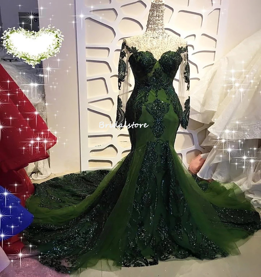 Bling Red Sequin Mermaid Prom Dresses 2022 Real Pictures Long Sleeve Black Girls African Plus Size Evening Dress Glitter Party Formal Dresses Robes De