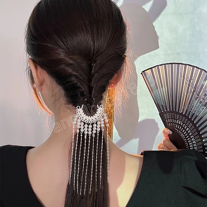 Fashion Metal Chinese Style Hair Stick Flower grace Hairpins Chopsticks Hairpin Long Tassel Pearl Hair Clip Women Hair Accessories