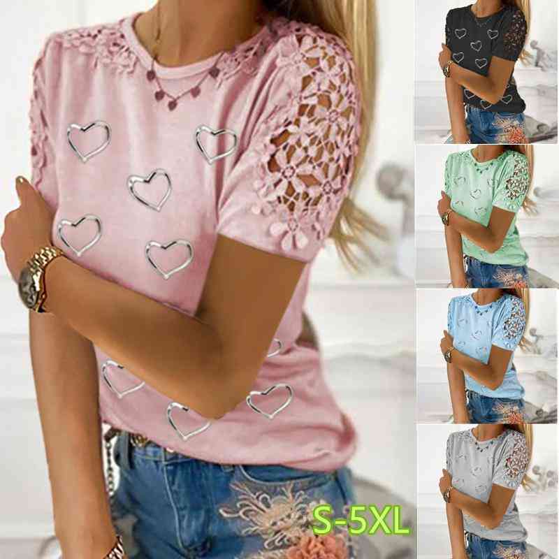 2022 summer Joom women' short sleeved lace love printed T-Shirt Large loose top, Black
2022 summer Joom women' short sleeved lace love printed T-Shirt Large loose top, Black
