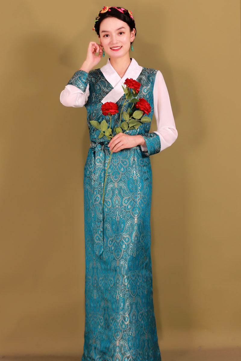 Tibetan ethnic clothing Asian Dress classical long Sleeves elegant robe Tibet Traditional Clothing for Women Oriental Vestido vintage pattern costume