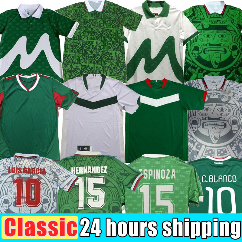 1995 Retro Mexico Blanco Soccer Jersey 1986 1994 1998 Hernandez H.Sanchez Football Shirt Luis Garcia Campos Ancient Maillot Marquez 2006