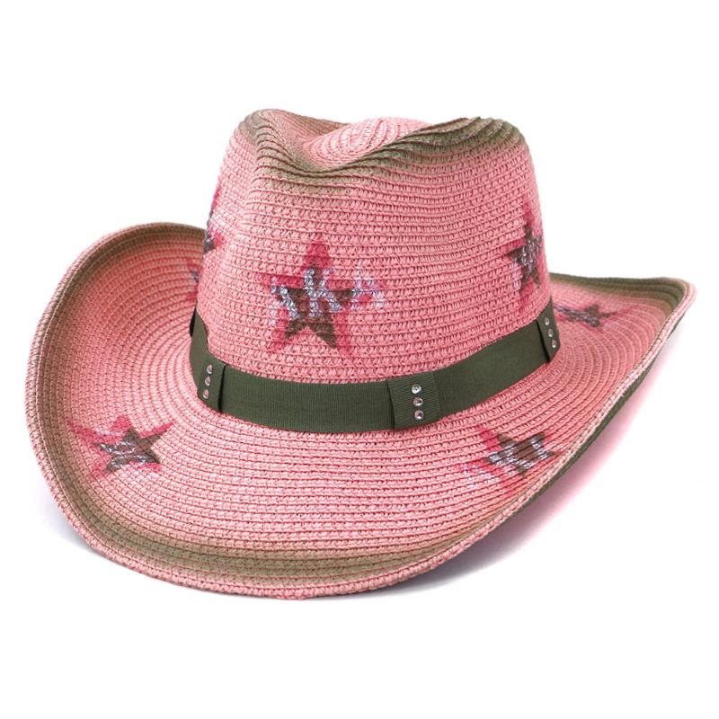 

Berets Cowboy Hats For Women Men Summer Western Straw Hat Sombrero Hombre Outdoor Sunscreen Sun Sunshade Pink Beach Cap