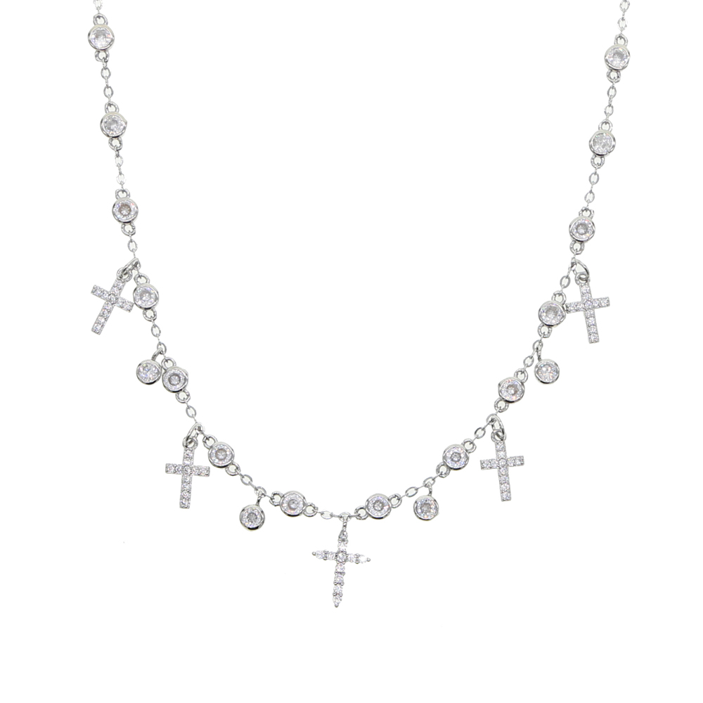 Classic fashion women necklace jewelry 5A cubic zirconia cz station chain cross charm choker necklaces