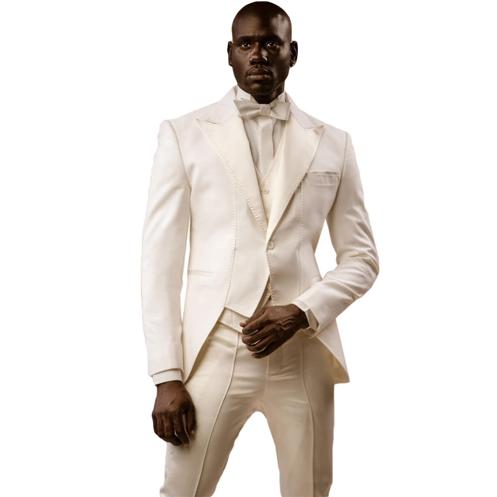White Men Wedding Tuxedos 3 Pieces Groom Dinner Business Evening Suit Birthday Party Wear