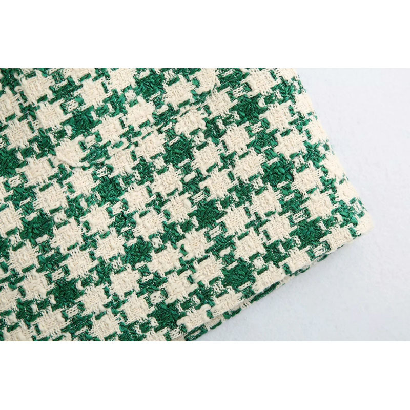 Stylish Chic Pockets Green Plaid Tweed Mini Skirt Women Fashion High Waist Skirts Casual Jupe Femme 220317
