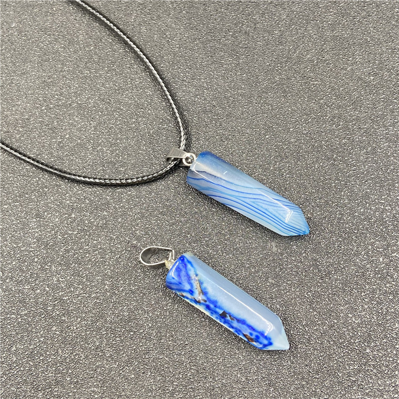 Stripe Agate Necklaces Chakra Reiki Healing Hexagon Prism Crystal Pendant Pendulum Necklace for women jewelry