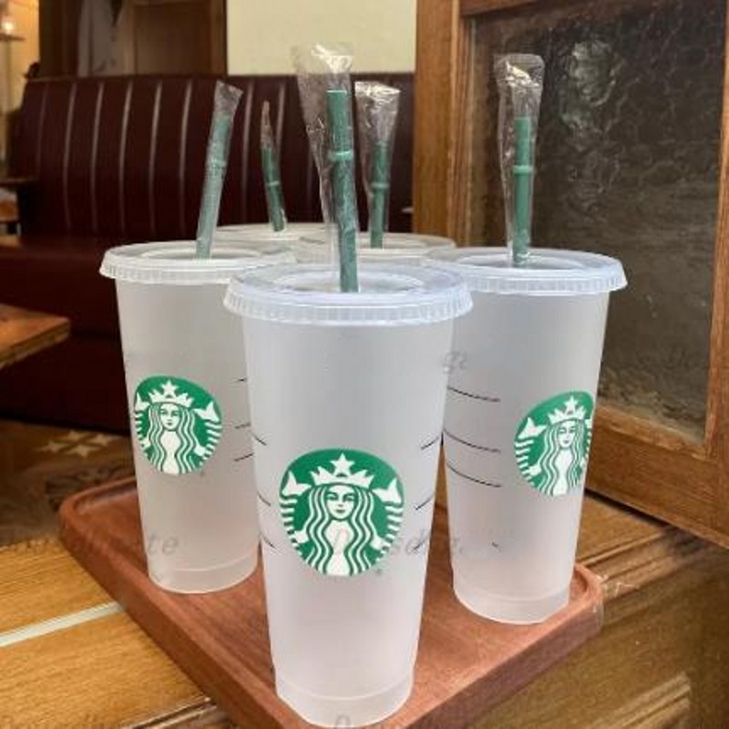 24OZ/710 ml Color-changing Cup Plastic reusable clear drinking cup cylindrical lid straw Free shipping