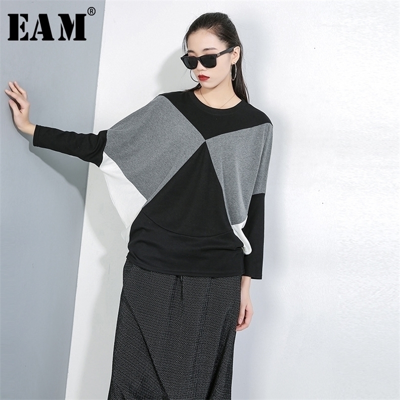 EAM Loose Fit Split Joint Oversized Sweatshirt Round Neck Long Sleeve Women Big Size Fashion Spring Autumn 1D642 201127