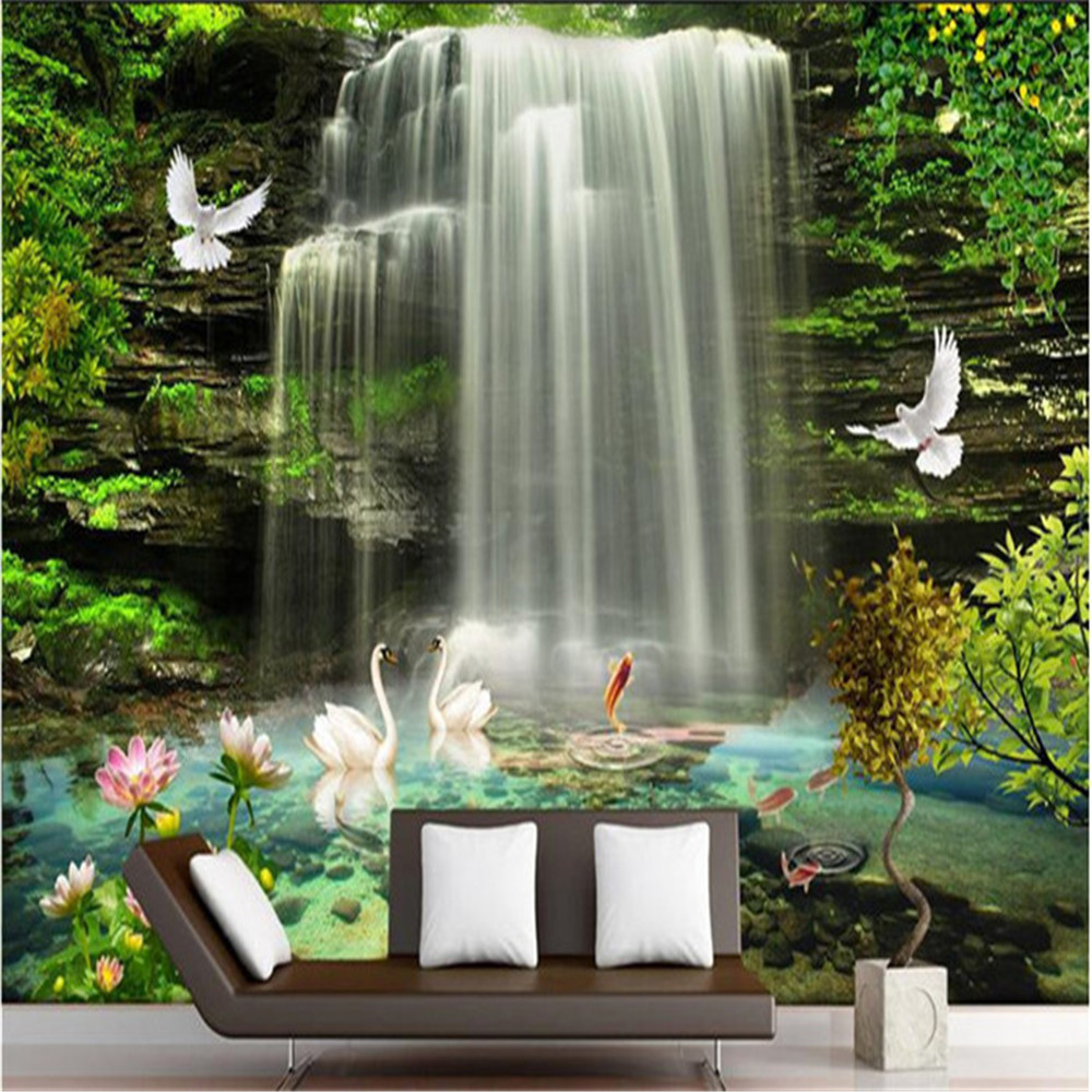 Chinese style 3d wallpapers wall paper wall covering 3d wallpaper sofa three-dimensional mural waterfall landscape