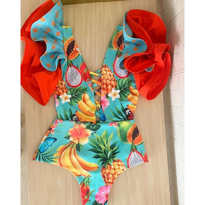 Sexy Swimsuit Women Swimwear Push Up Monokini Ruffle Swim Suit Bathing Suit Summer Beach Wear Female 220505