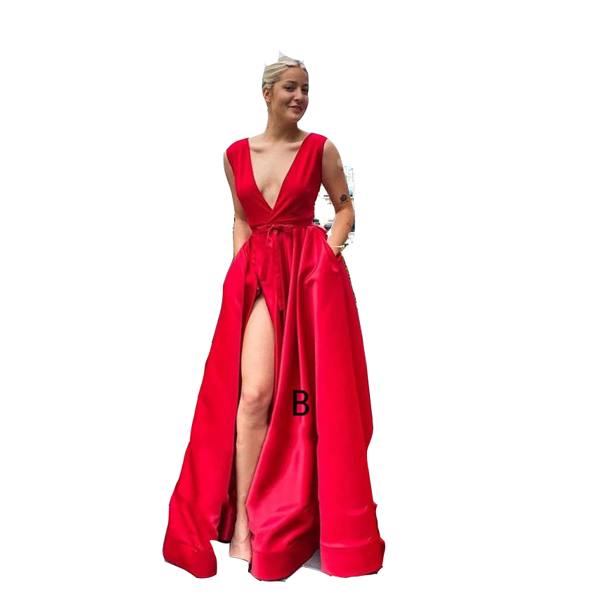 2022 Sexy High Side Slit Red Bridesmaid Dresses Square Collar Spaghetti Strap Pocket A Line Women Satin Long Wedding Party Dress Vestidos Sashes