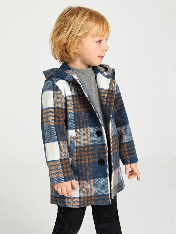 Toddler Boys Plaid Hooded Overcoat SHE