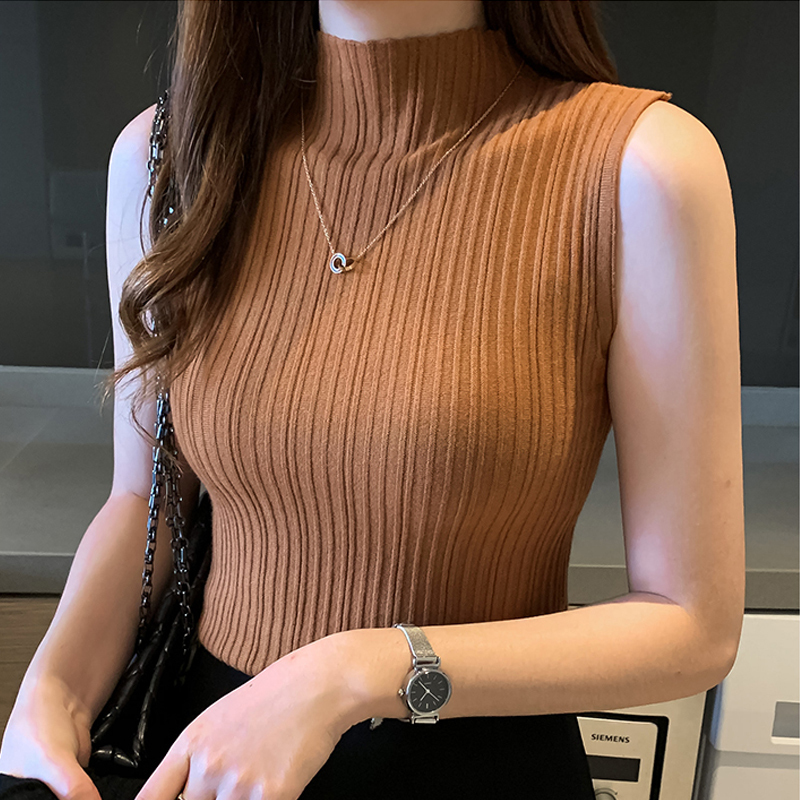 Casual Tops Sleeveless Knit Sweater Autumn Bottoming Shirt Fashion Solid 9 Colors Slim Thin for Women Elegant Blusas 15662 220316