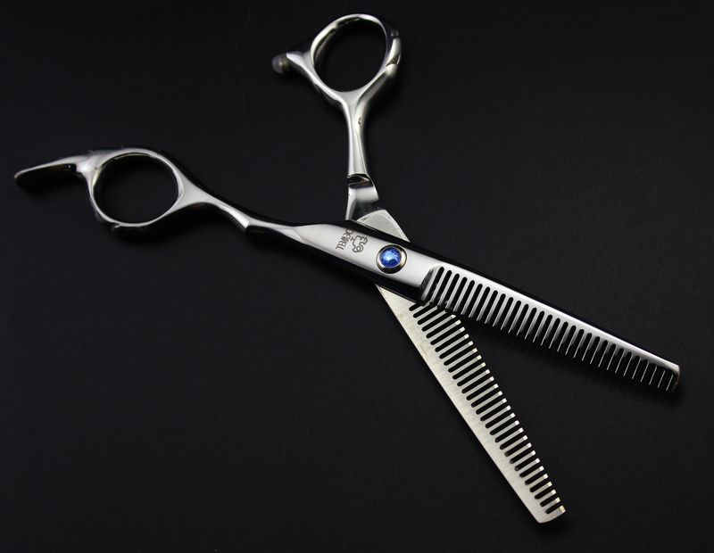 6.0 inch hair thinning scissors stainless steel 6CR Two-sides teeth professional barber tool free shipping
