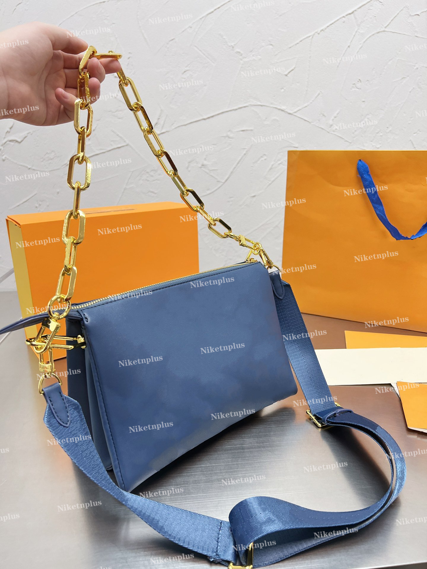 Coussin PM Handbag Designer Bags Navy Leather Denim Effect Letter Pattern M59392 Wide Textile Strap Chunky Chain Shoulder Carry Cross-Body 3 Pockets Luxury Handbags, #1
Coussin PM Handbag Designer Bags Navy Leather Denim Effect Letter Pattern M59392 Wide Textile Strap Chunky Chain Shoulder Carry Cross-Body 3 Pockets Luxury Handbags, #1