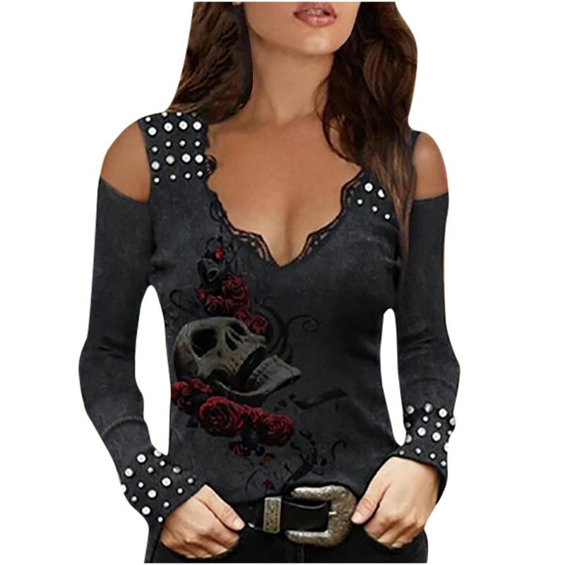 Women' T-Shirt Fashion Women T-shirts Sexy Halloween Clothing Strapless Skulls Printing Long Sleeve V-neck Shirts Tops Woman ClothesWomen
Women' T-Shirt Fashion Women T-shirts Sexy Halloween Clothing Strapless Skulls Printing Long Sleeve V-neck Shirts Tops Woman ClothesWomen