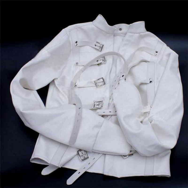 White Asylum Straight Jacket Come S/M L/XL BODY HARNESS Restraint Armbinder L220728