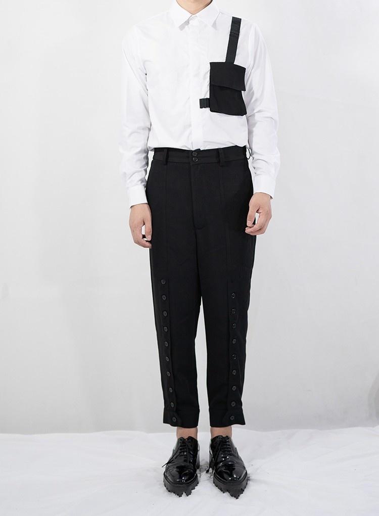 Men's Pants Casual Homemade Harems With Original Slim Nine-point Button Stitching., Black
Men's Pants Casual Homemade Harems With Original Slim Nine-point Button Stitching., Black