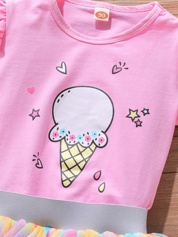 Toddler Girls Cartoon Graphic Ruffle Trim Tee & Tutu Skirt SHE