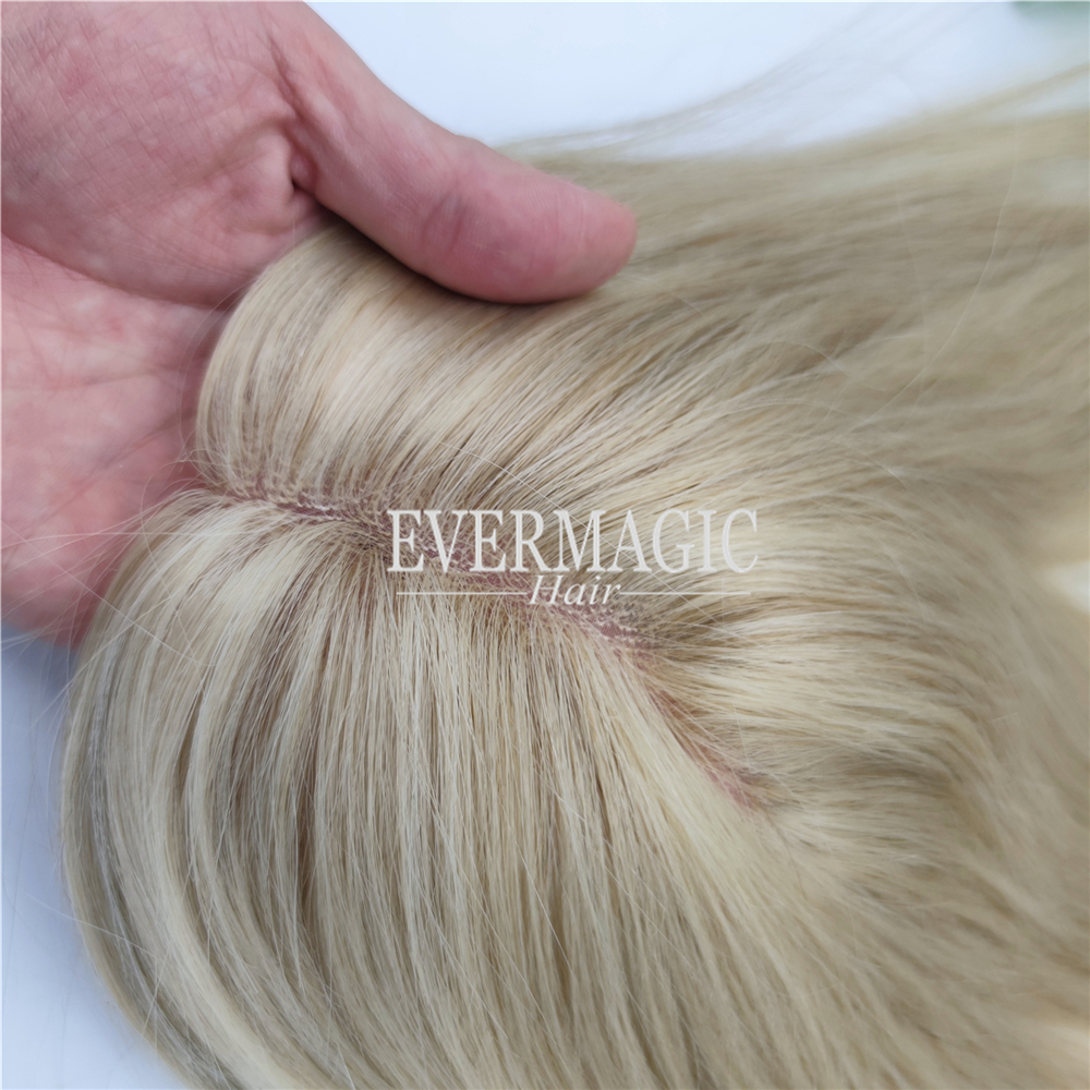 New Coming Stock Highlight Ash Blonde Virgin Human Hair Toppers Mono With Open Weft Base for Thinning Women