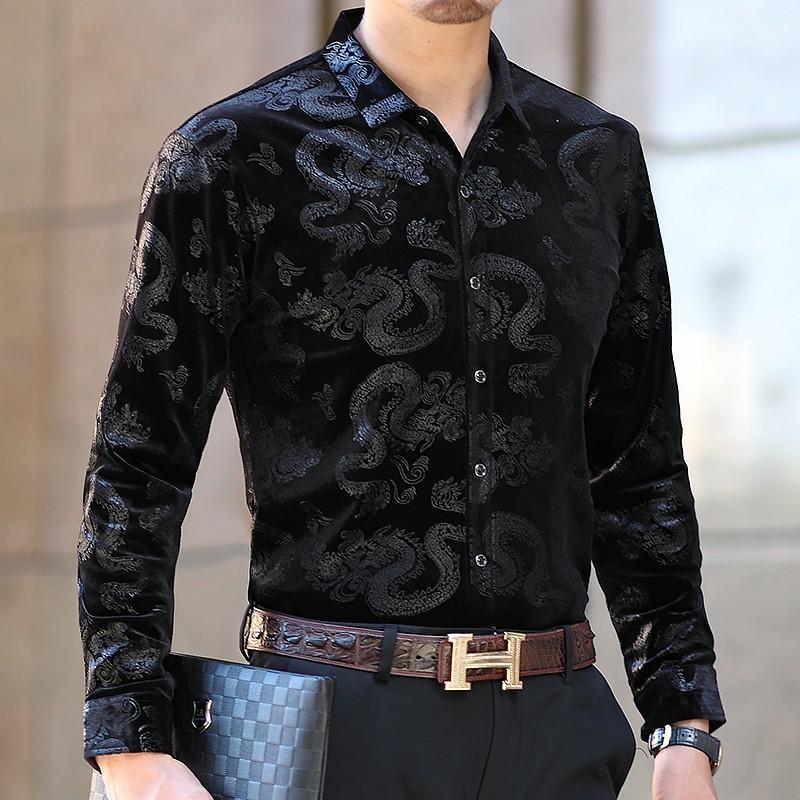 Golden Dragon Flower Shirts Mens Long Sleeve Shirt Hombre Hawaiana Men Streetwear Slim Fit Black Velvet Camisa Masculina
Golden Dragon Flower Shirts Mens Long Sleeve Shirt Hombre Hawaiana Men Streetwear Slim Fit Black Velvet Camisa Masculina