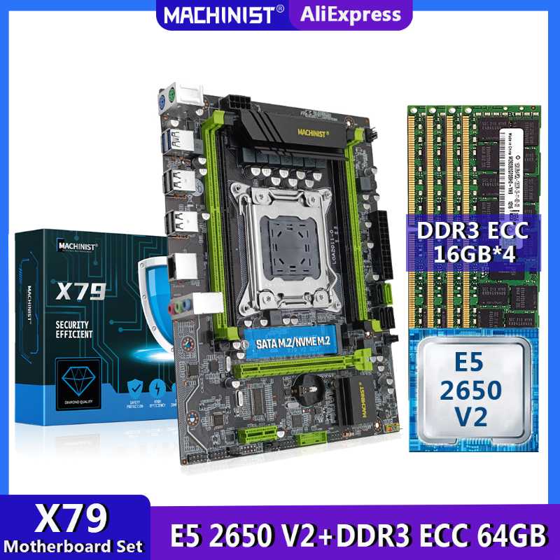 

Motherboards MACHINIST X79 Kit Motherboard LGA 2011 Set Xeon E5 2650 V2 CPU Processor 64G(4*16G) DDR3 ECC RAM Combo Four-channel X79-2.82H