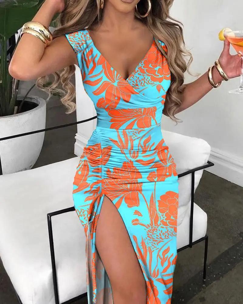 Casual Dresses Summer Sexy Sleeveless Slit Dress Women Fashion Printing V-neck Drawstring Slim WomenCasual, Style2
Casual Dresses Summer Sexy Sleeveless Slit Dress Women Fashion Printing V-neck Drawstring Slim WomenCasual, Style2