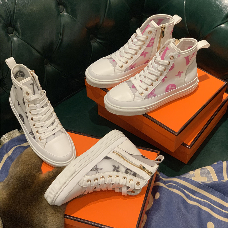 2022 spring and summer printed mesh breathable high top women's board shoes daily leisure fashion side zipper raised mesh red tide shoes, Black 
2022 spring and summer printed mesh breathable high top women's board shoes daily leisure fashion side zipper raised mesh red tide shoes, Black