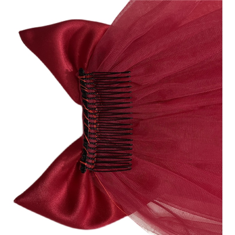 2022 New Arrival Burgundy Wedding Veils with Big Bow Bridal Headwear Accessories