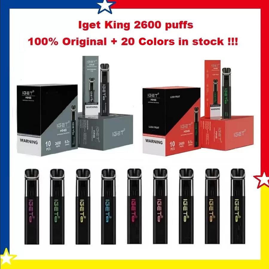 100% Original Iget King 2600 puffs Disposable Electronic Cigarettes 8.5ml Vape pens Pods 1400mAh Battery Device VS XXL
100% Original Iget King 2600 puffs Disposable Electronic Cigarettes 8.5ml Vape pens Pods 1400mAh Battery Device VS XXL