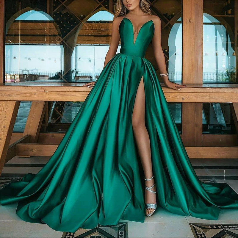 New Sexy V-Neck style Evening Dresses Vestido De Festa Prom Gowns Vestidos Elegante Party Night Dress