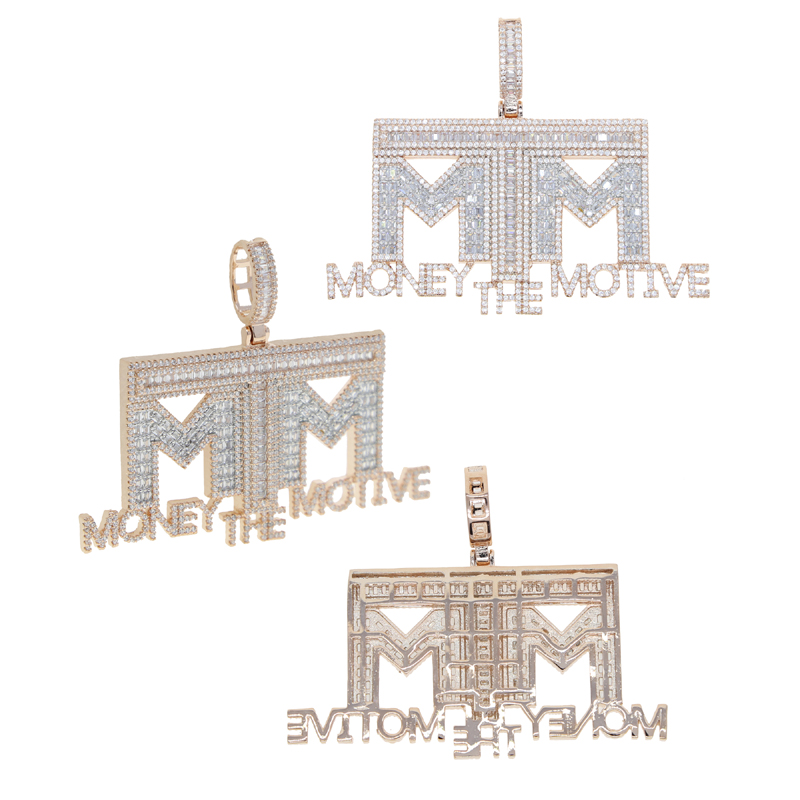 Iced Out Bling 5A Cubic Zirconia Paved Letters Money Necklace Pendant For Men With High Quality Rock Hip Hop Rope Chain Jewelry