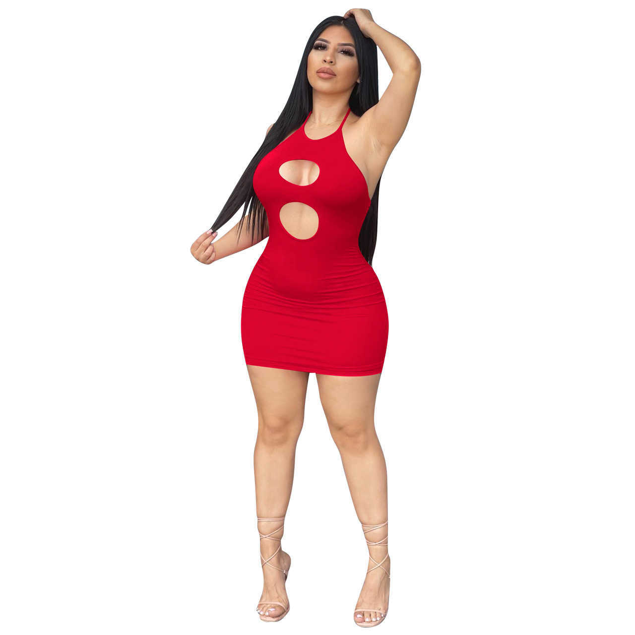 summer womens round hole bandage dress woman halter dresses 2022models clothing ladies women clothes